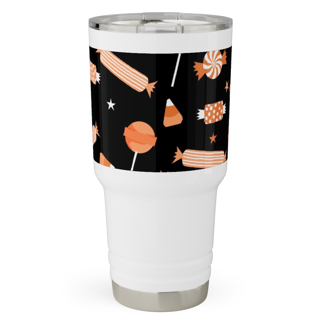 Halloween Candy - Orange and Black Travel Tumbler, 30oz, Black