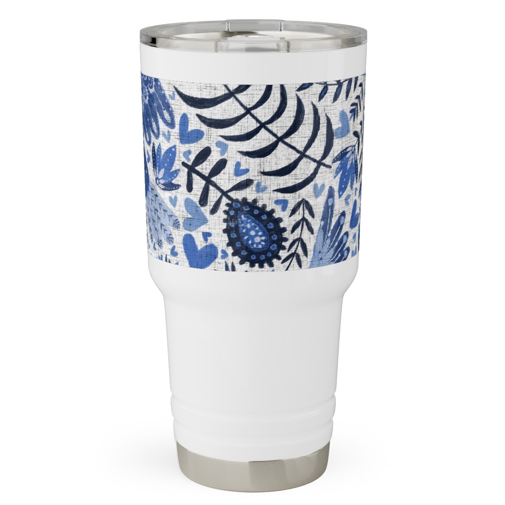Scandinavian Birds - Indigo Blue Travel Tumbler, 30oz, Blue, True Blue