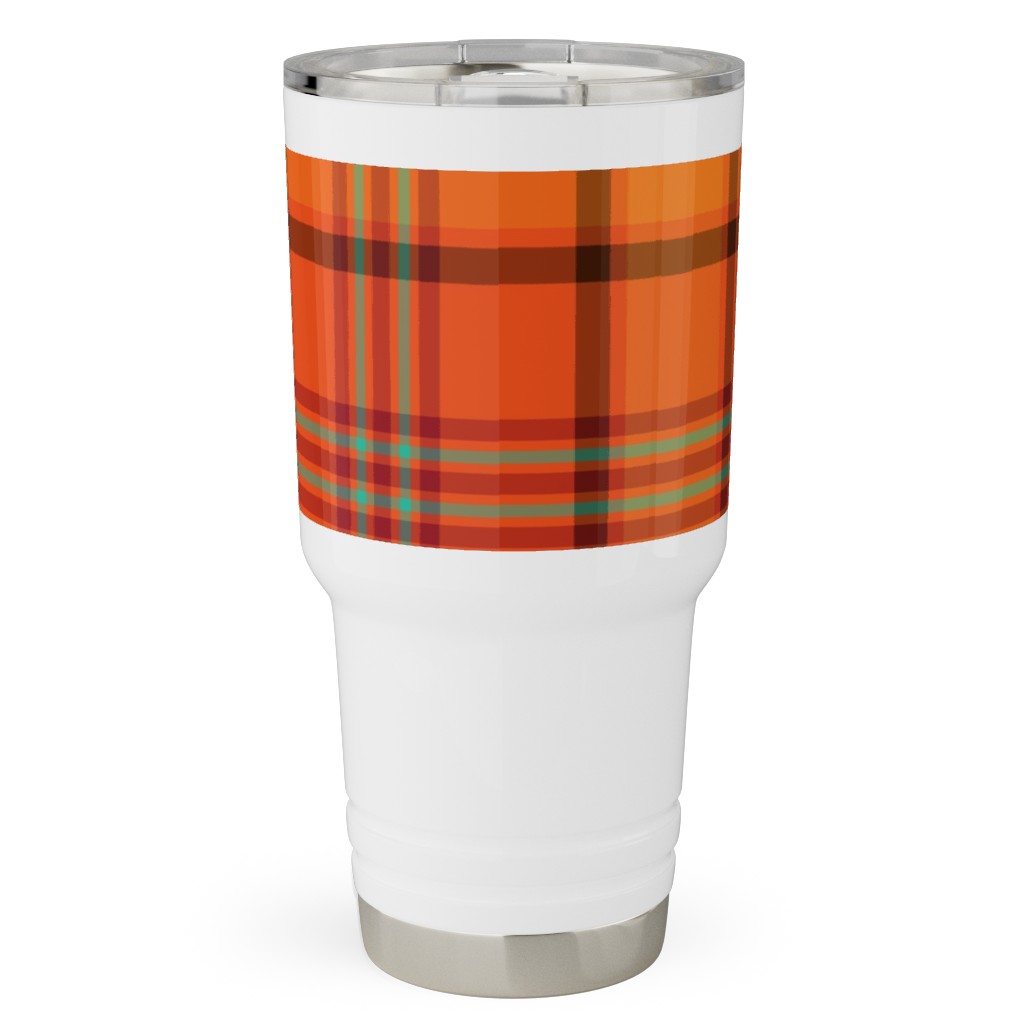 Orange With Black Plaid Travel Tumbler, 30oz, Orange