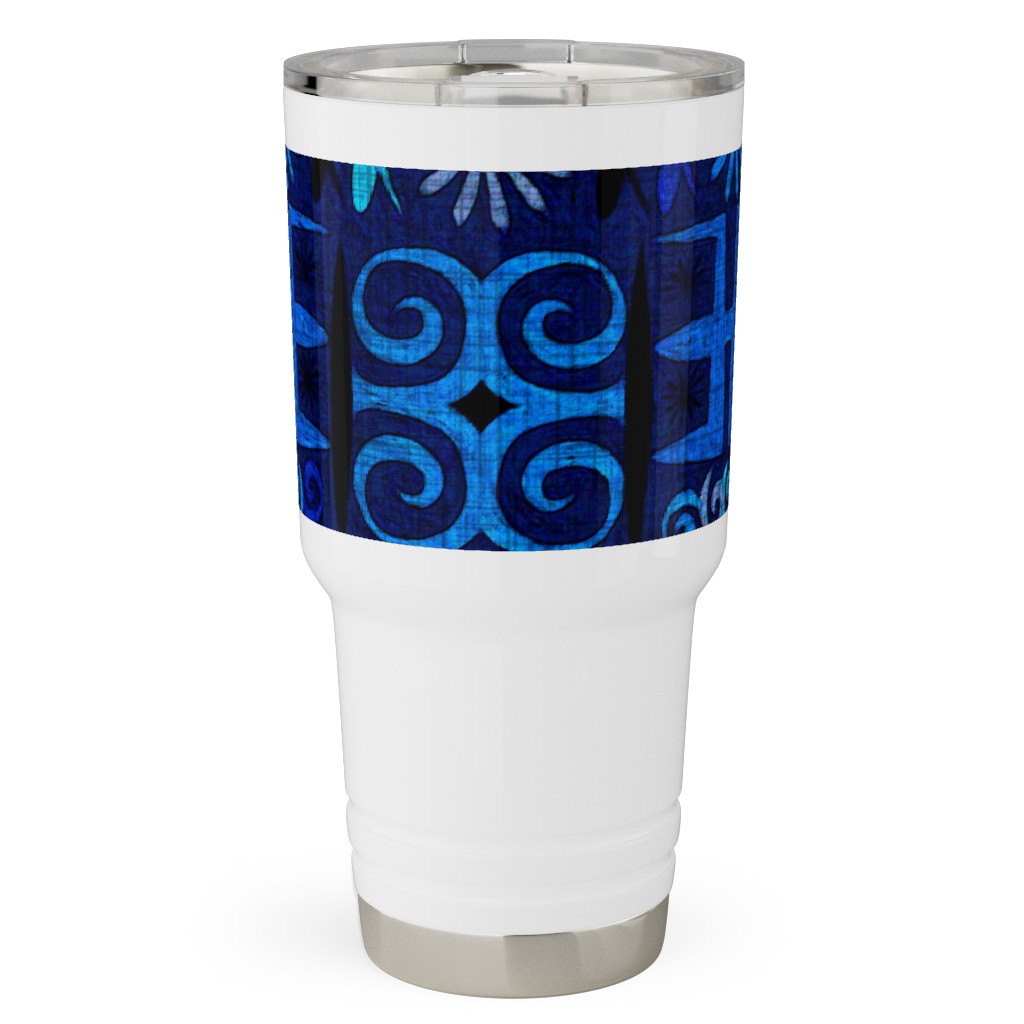 Indigo - Geometric Travel Tumbler, 30oz, Blue