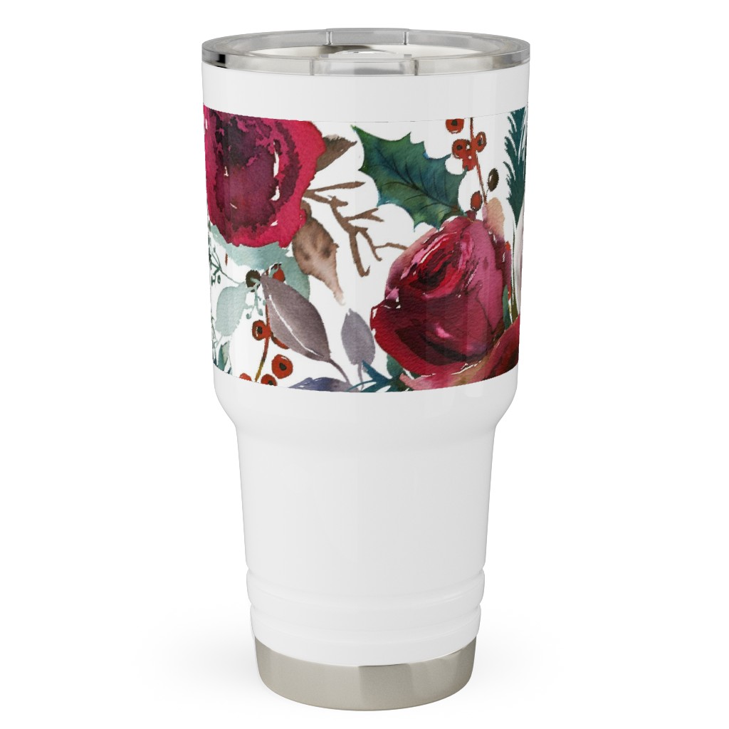 Holiday Florals Red on White Travel Tumbler, 30oz, Multicolor