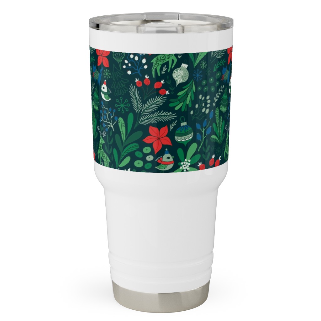Merry Christmas Floral - Dark Travel Tumbler, 30oz, Green, Classic Green