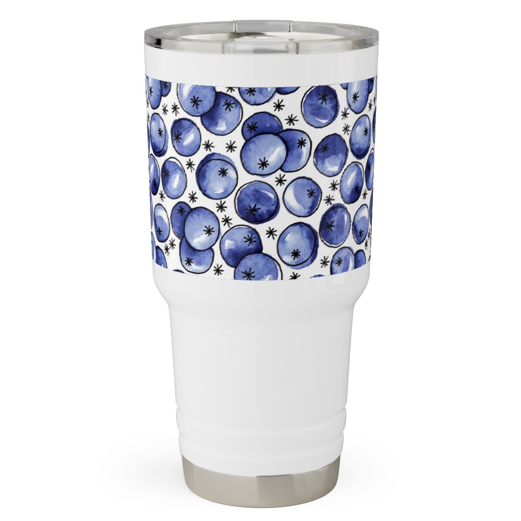 Watercolor Blueberries Travel Tumbler, 30oz, Blue, True Blue