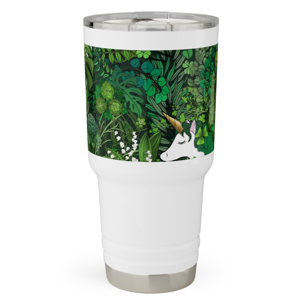 Irish Unicorn in a Green Garden Travel Tumbler, 30oz, Green