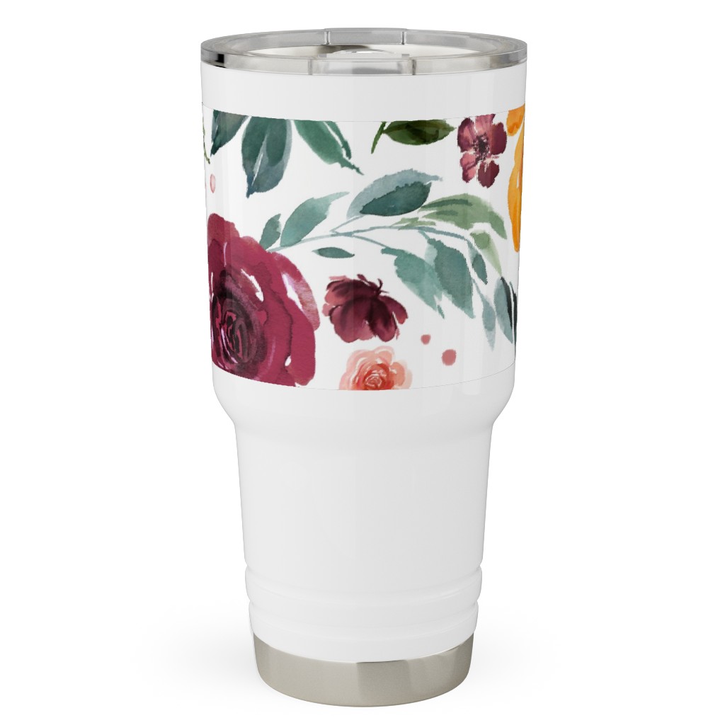 Orange Burgandy Floral Travel Tumbler, 30oz, Multicolor