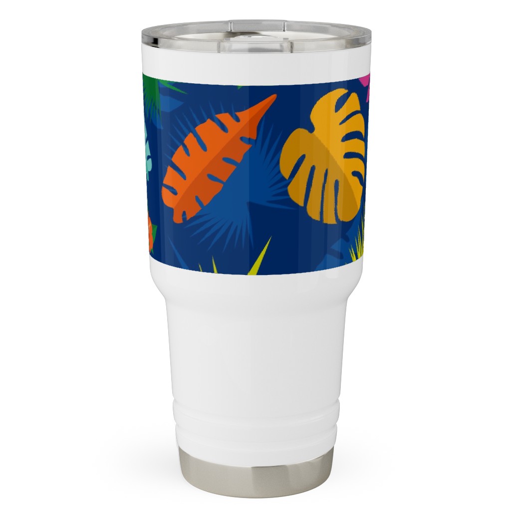 Tropical Leaves - Multi on Blue Travel Tumbler, 30oz, Multicolor