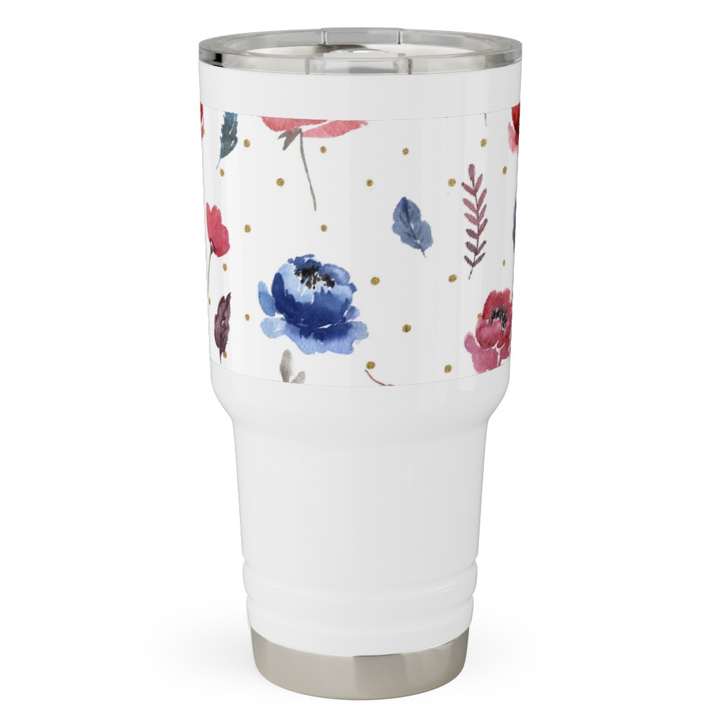 American Glory Flowers With Gold Dots - Multi Travel Tumbler, 30oz, Red