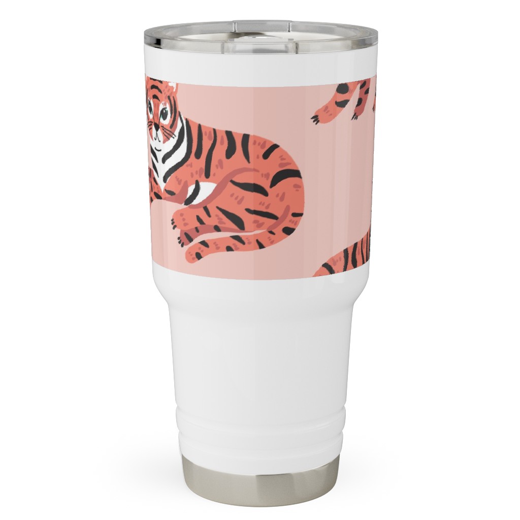 Jungle Tigers - Blush and Coral Travel Tumbler, 30oz, Pink, Bright Pink