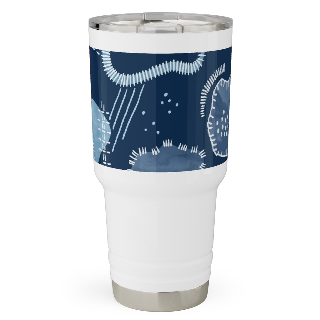 Shashiko Spring Clouds - Blue Travel Tumbler, 30oz, Blue