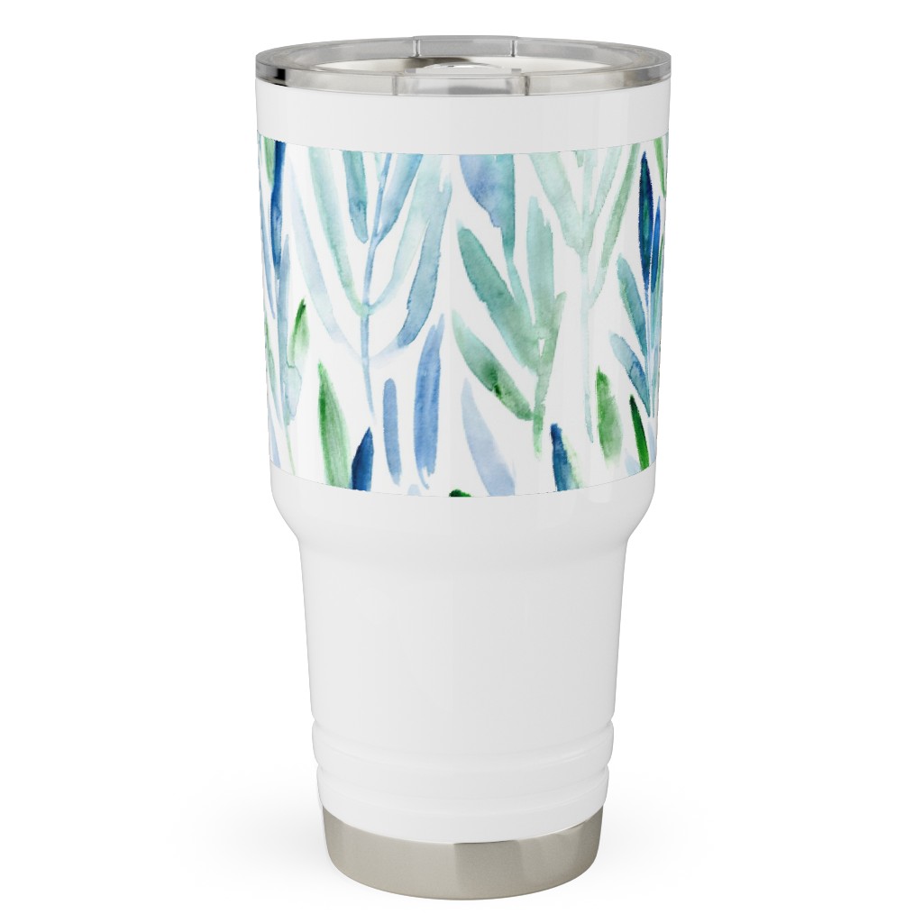 Watercolor Eucalyptus Leaves - Blue and Green Travel Tumbler, 30oz, Green