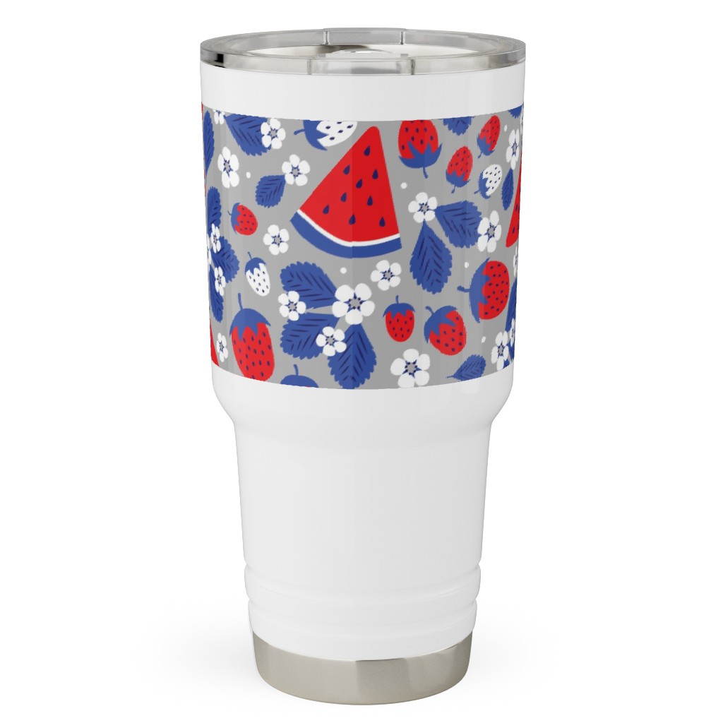 Summer Strawberries and Melons - Red, White and Blue Travel Tumbler, 30oz, Multicolor