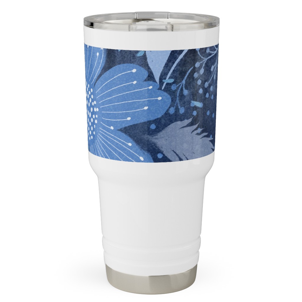 Shibori Flower Abundance - Blue Travel Tumbler, 30oz, Blue