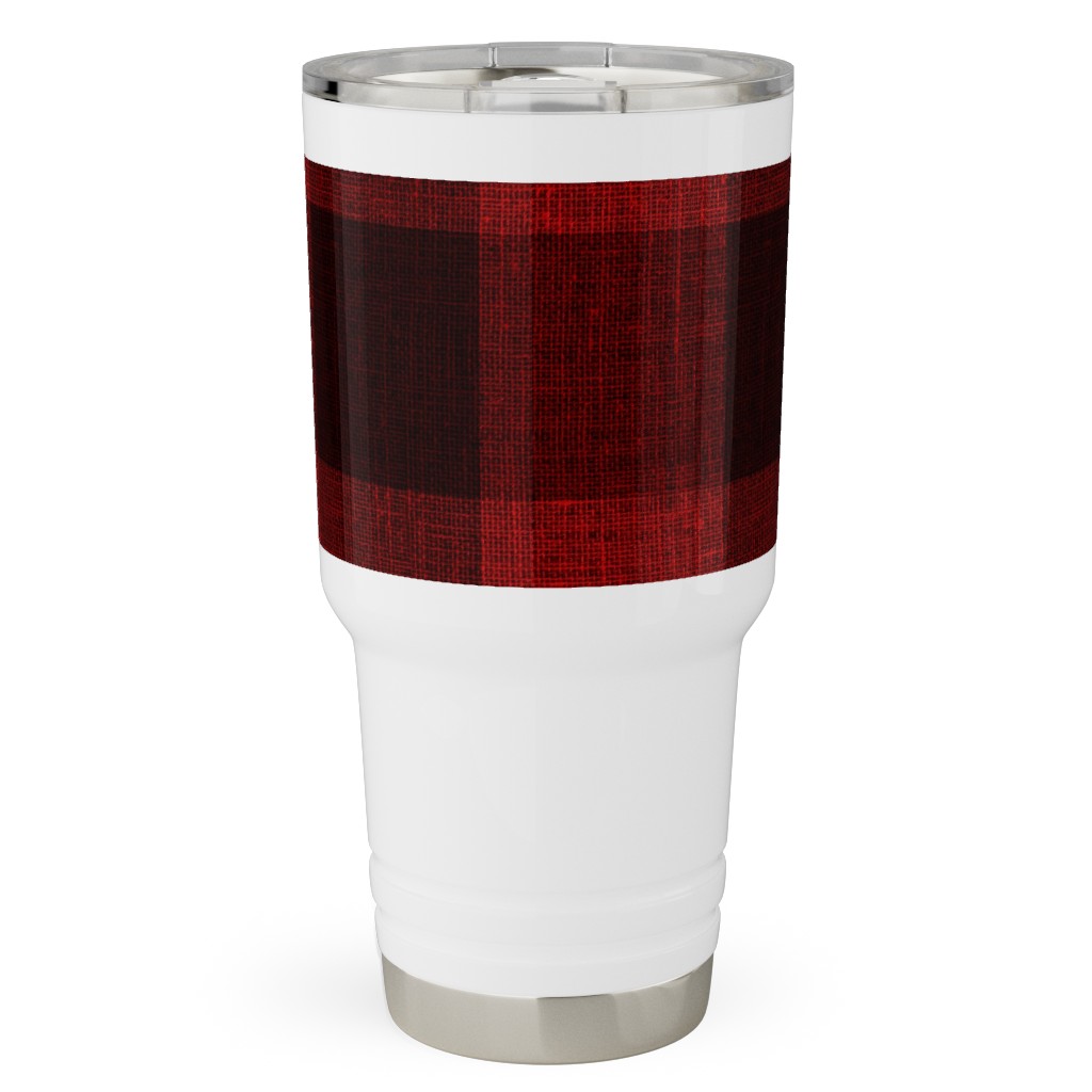 Linen Look Gingham Lumberjack - Red, Black Travel Tumbler, 30oz, Red