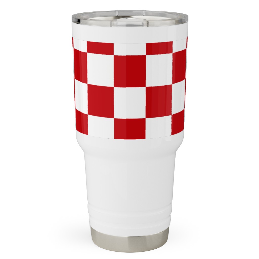 Checkerboard - Red and White Travel Tumbler, 30oz, Red, Red