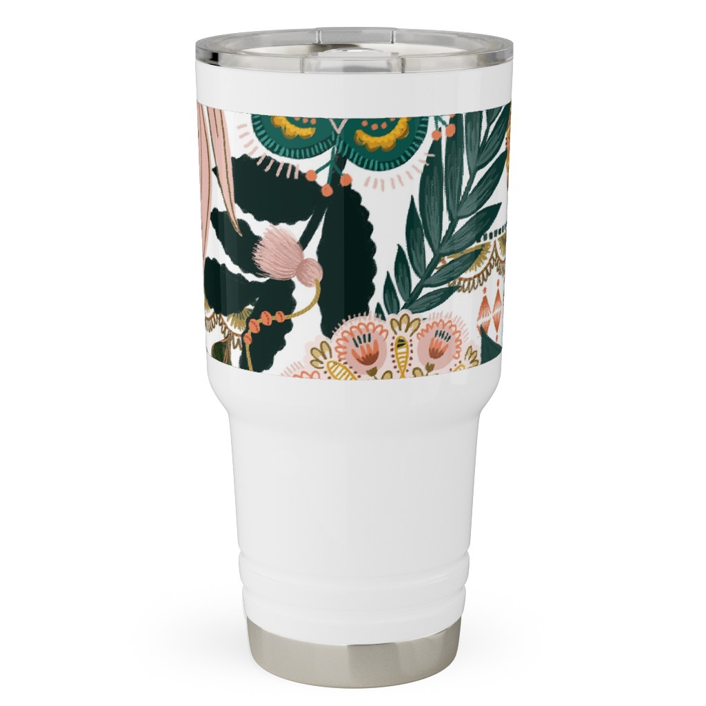 Boho Tropical - Floral - Multi Light Travel Tumbler, 30oz, Multicolor