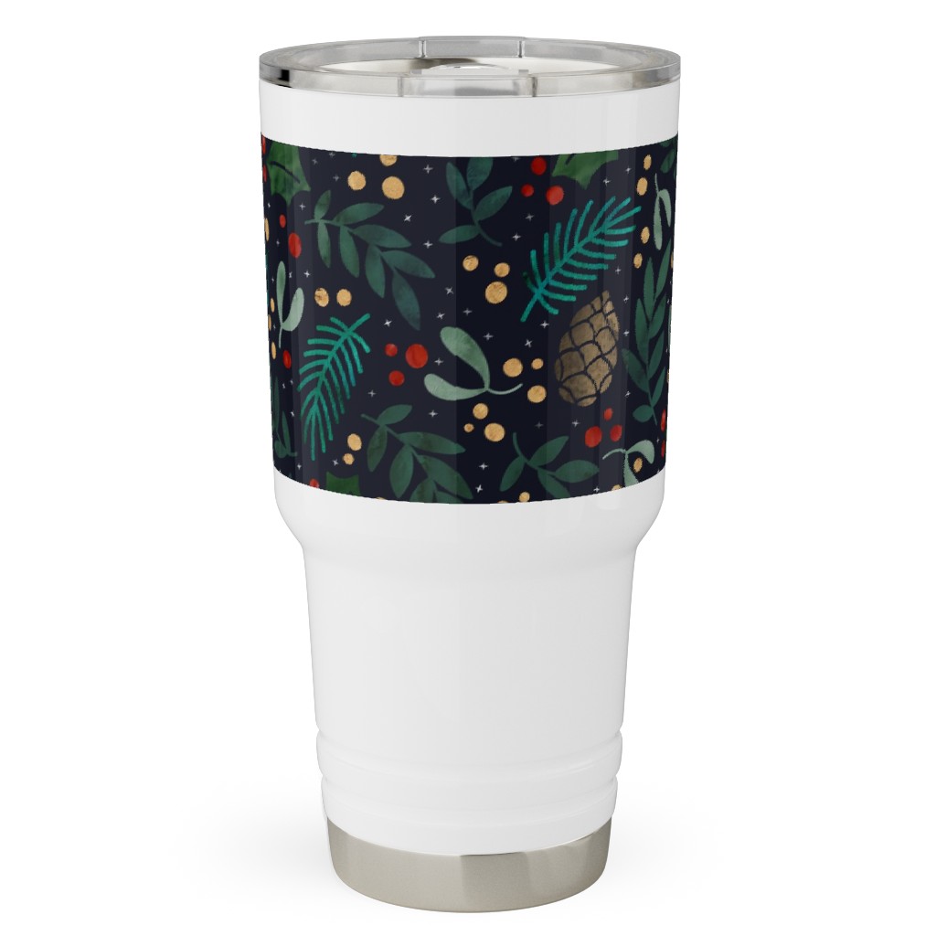 Christmas Florals - Dark Green Travel Tumbler, 30oz, Green, Classic Green