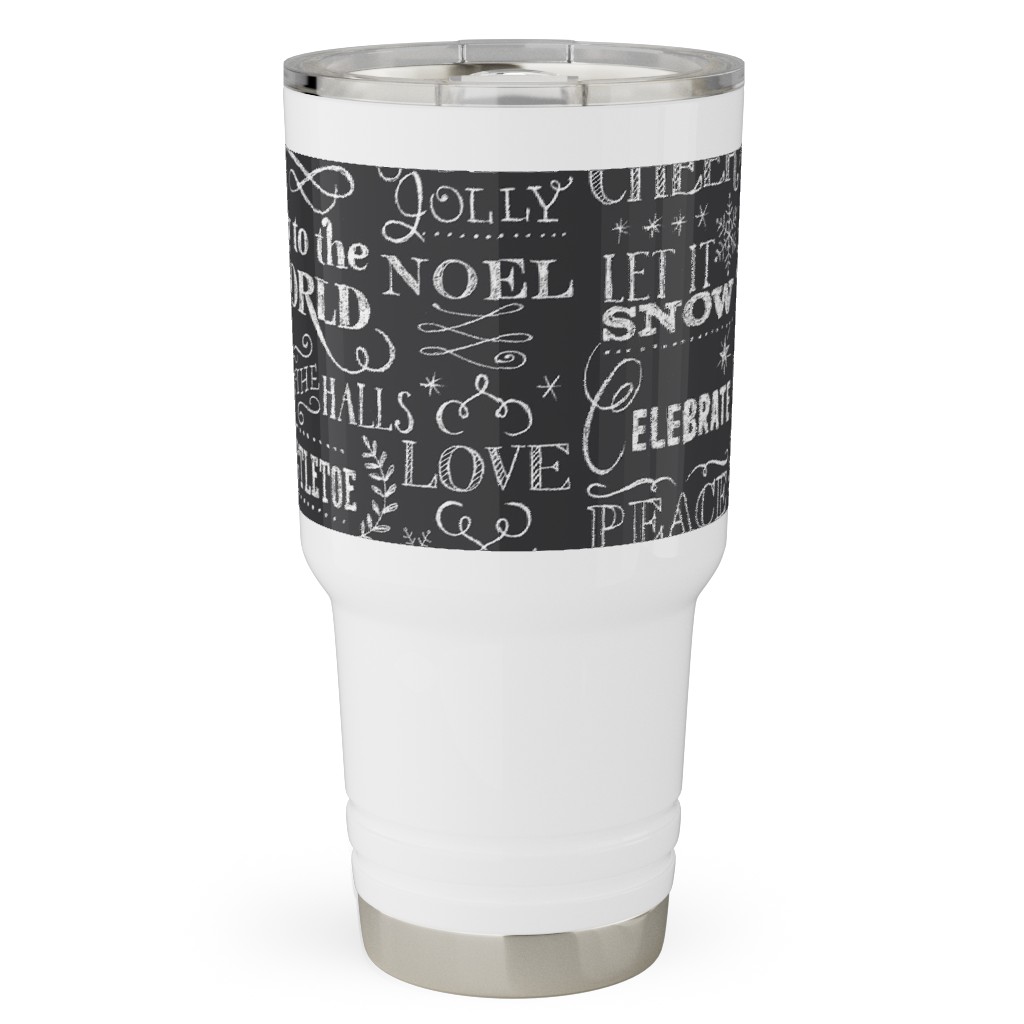 Christmas Sayings in Chalk Travel Tumbler, 30oz, Gray, Gray