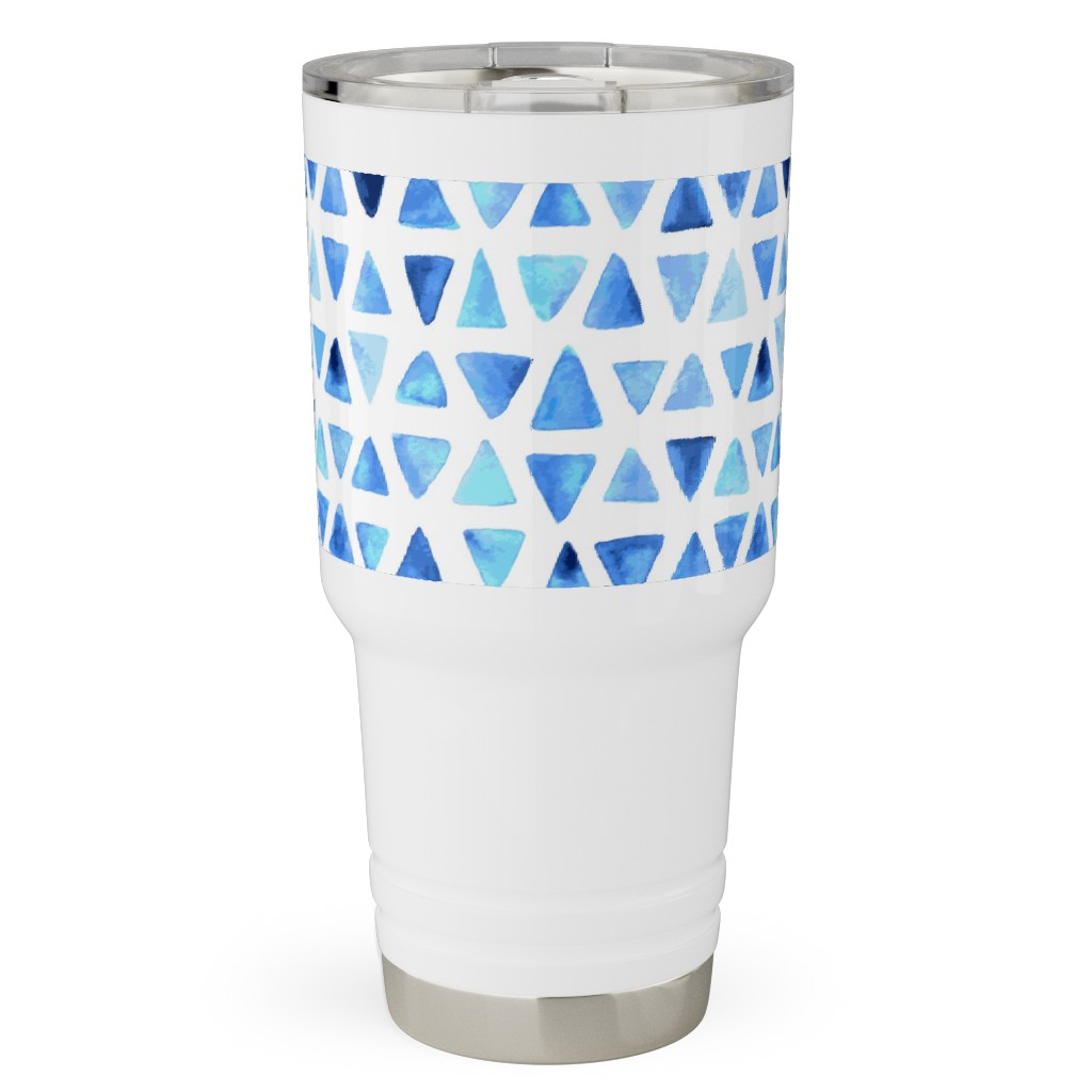Watercolor Triangles - Blue Travel Tumbler, 30oz, Blue