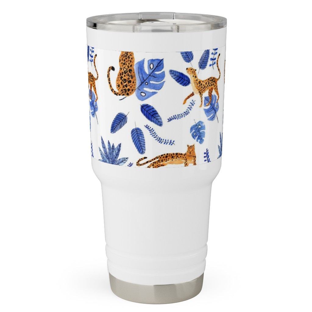 Leopard Tropical Exotic - Blue Travel Tumbler, 30oz, Multicolor