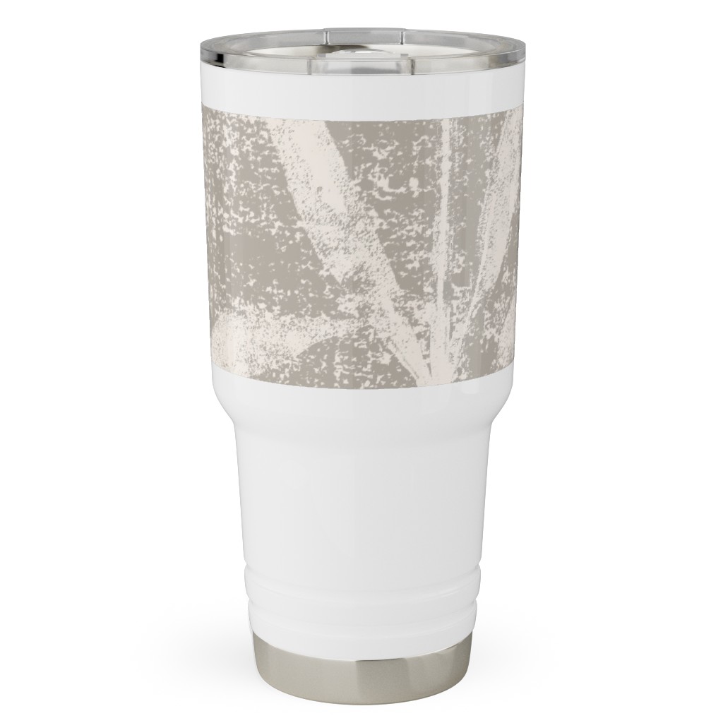 Grass Cloth With Leaves - Gray and Cream Travel Tumbler, 30oz, Beige