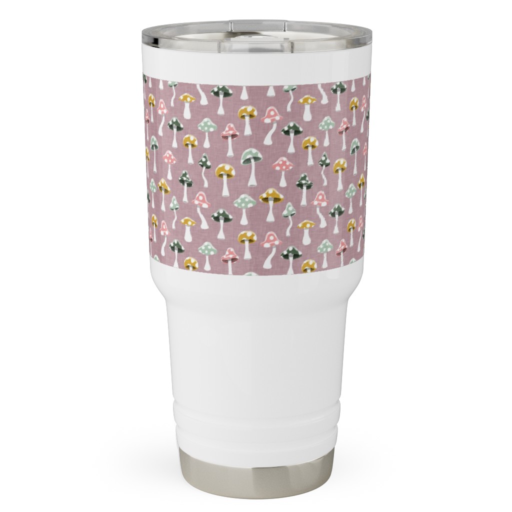 Multi Colored Mushrooms - Mauve Travel Tumbler, 30oz, Pink