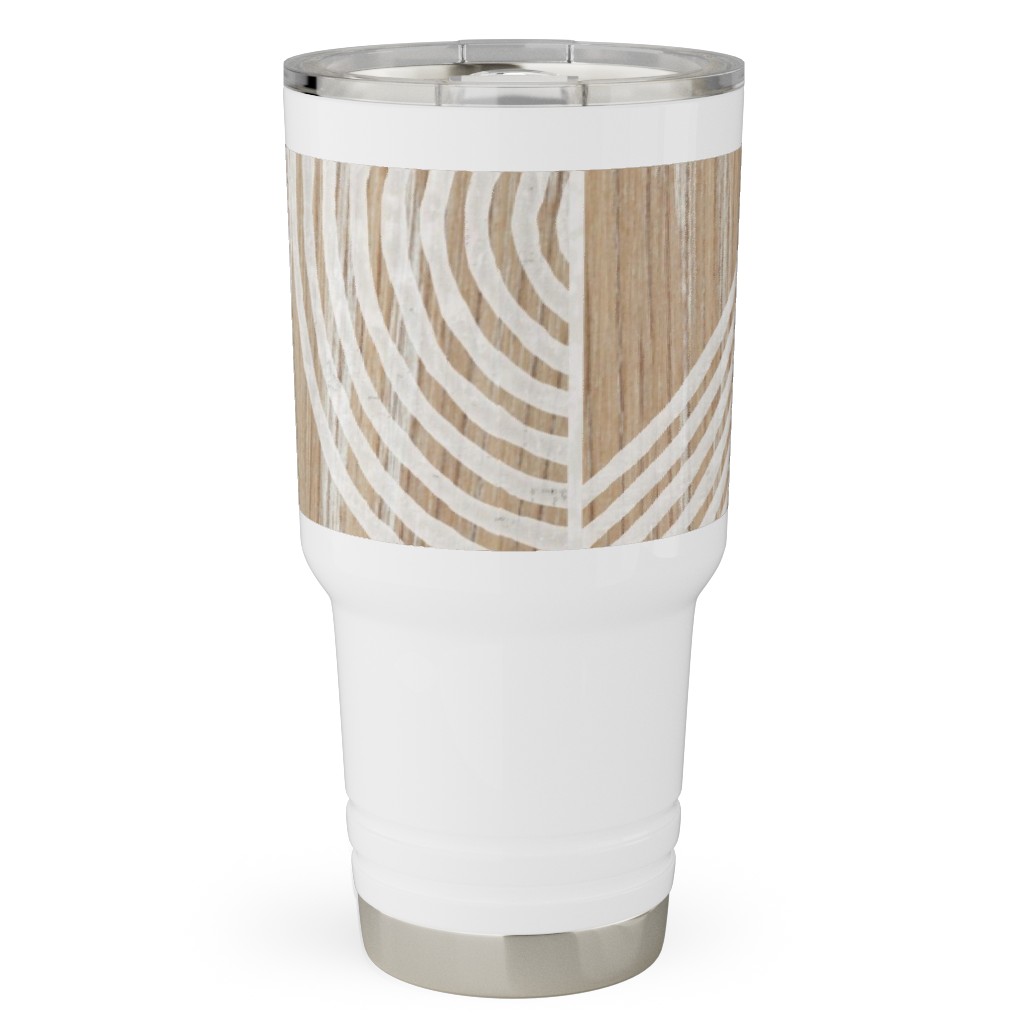 Boho Tribal Woodcut Geometric Shapes Travel Tumbler, 30oz, Beige, Rye