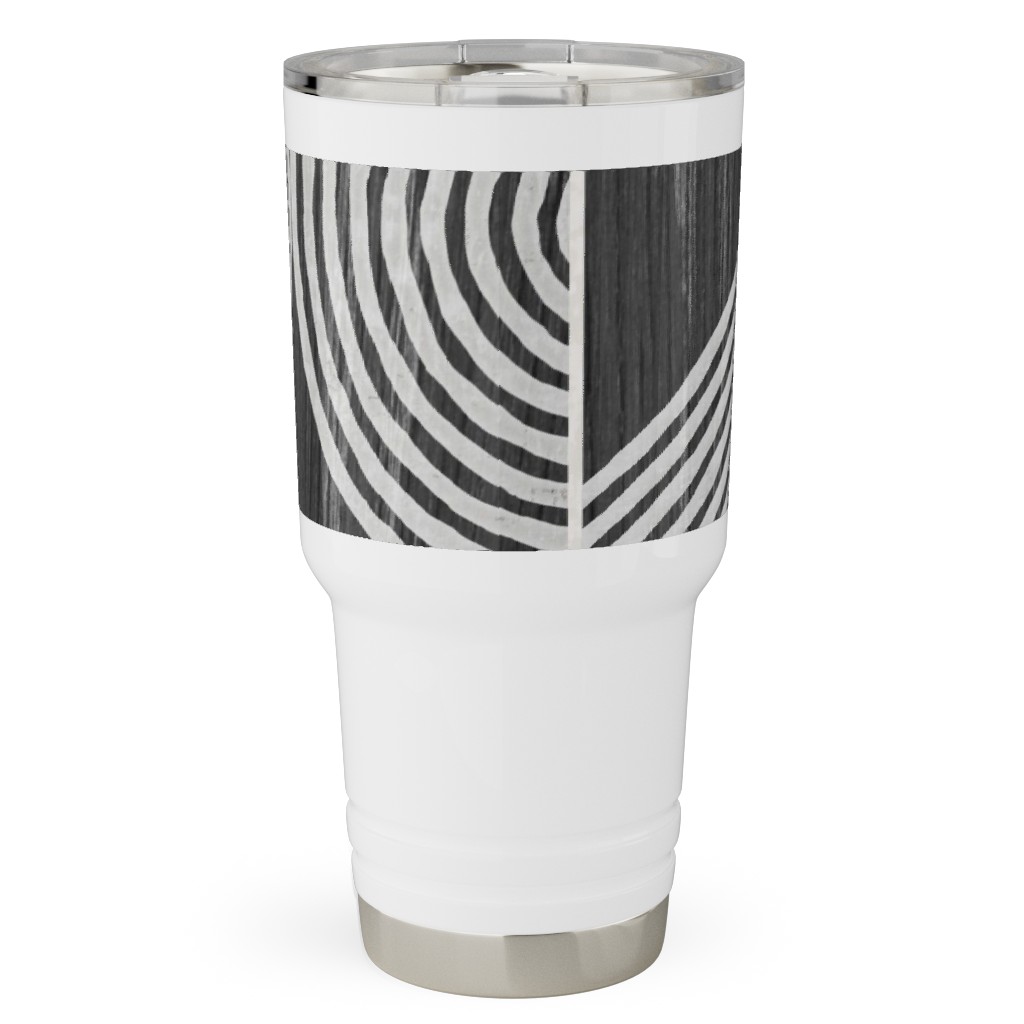 Boho Tribal Woodcut Geometric Shapes Travel Tumbler, 30oz, Black