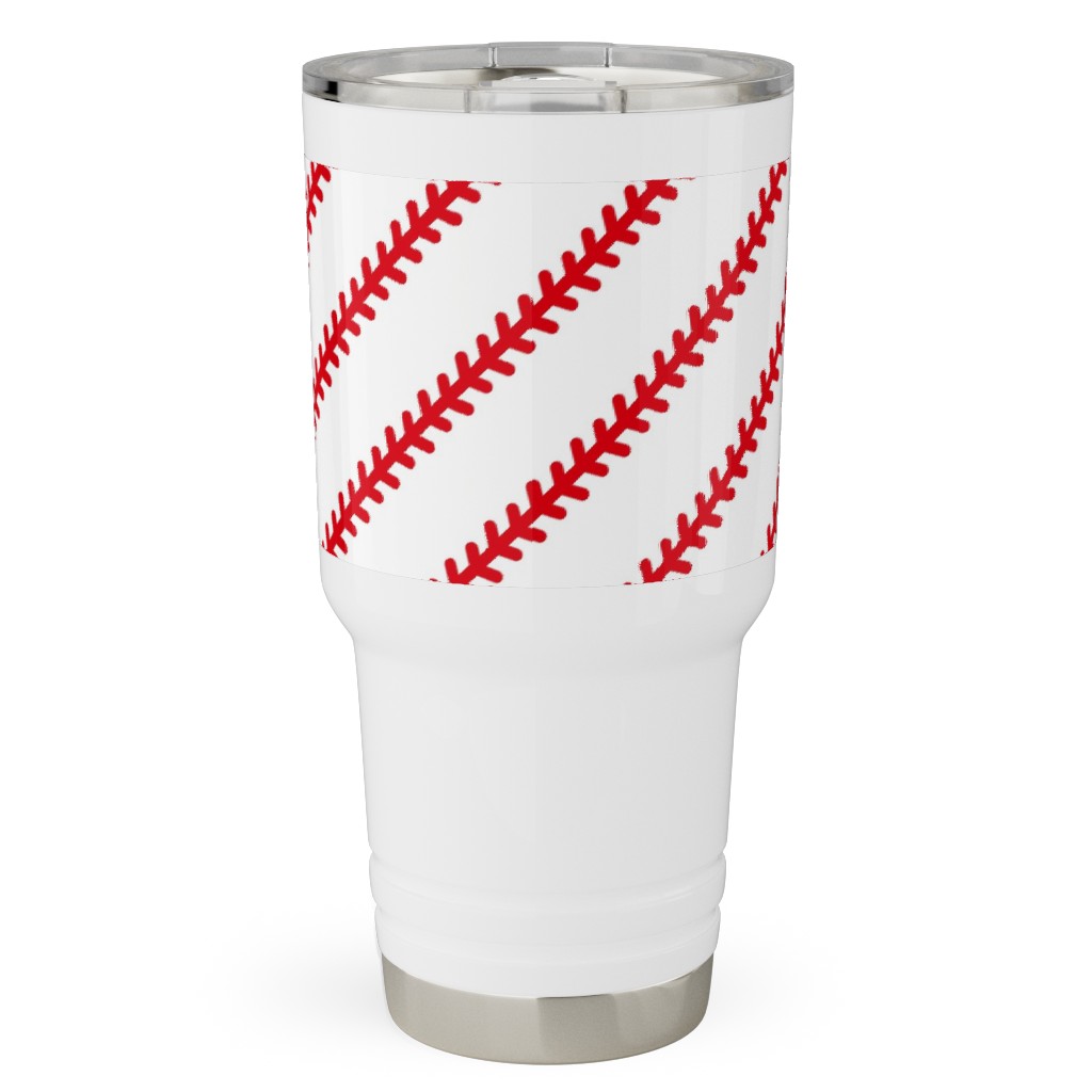 Baseball Stitch - Baseball - White Travel Tumbler, 30oz, Red