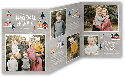 Whimsical Town Holiday Card, Grey, Trifold, Holiday, Matte, Folded Smooth Cardstock
