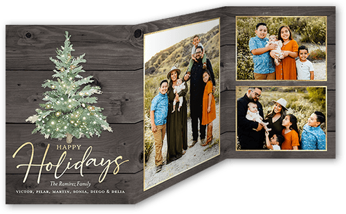 Illuminated Tree Holiday Card, Gray, Trifold, Holiday, Pearl Shimmer Cardstock