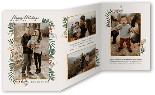 Framed in Sprigs Holiday Card, Grey, Trifold, Holiday, Pearl Shimmer Cardstock