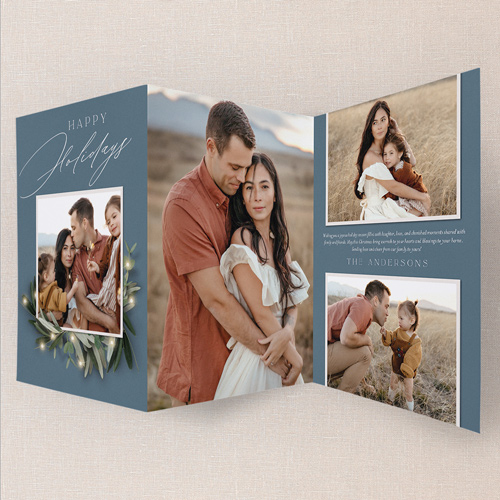 Serene Charm Holiday Card, Blue, Trifold, Holiday, Pearl Shimmer Cardstock, Navy