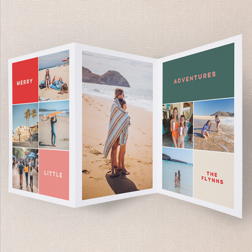 Adventure Recap Holiday Card, Red, Trifold, Christmas, Pearl Shimmer Cardstock, Apple