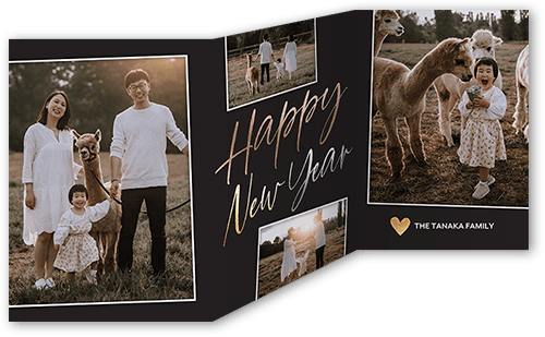 A Year To Recall New Year's Card, Grey, Trifold, New Year, Pearl Shimmer Cardstock