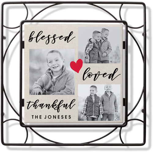 Blessed Loved Thankful Trivet, Ceramic, Red