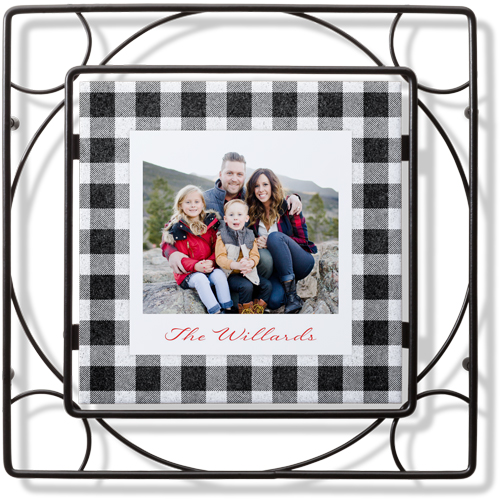 Gingham Trio Collage Trivet, Ceramic, Black