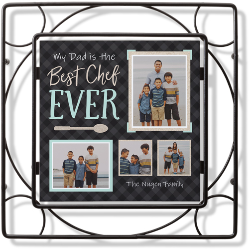 Best Chef Ever Plaid Trivet, Ceramic, Green, mint