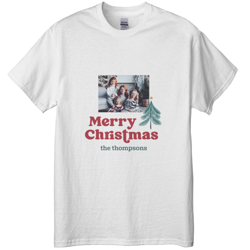Family Christmas T-shirt, Adult (S), White, Customizable front & back, Blue, lake