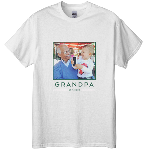 Grandpa Est T-shirt, Adult (S), White, Customizable front & back, Green
