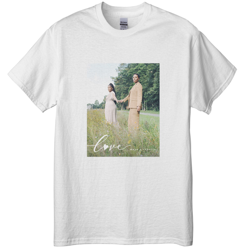 Love and Heart T-shirt, Adult (S), White, Customizable front & back, White
