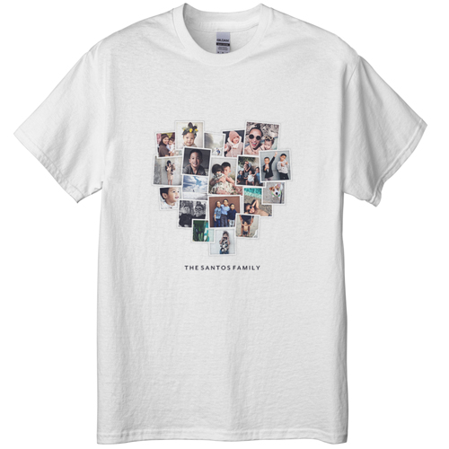 Tilted Heart Collage T-shirt, Adult (S), White, Customizable front & back, White, white