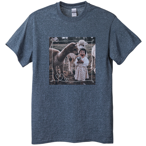 Doodle Heart Border T-shirt, Adult (S), Gray, Customizable front, White, white