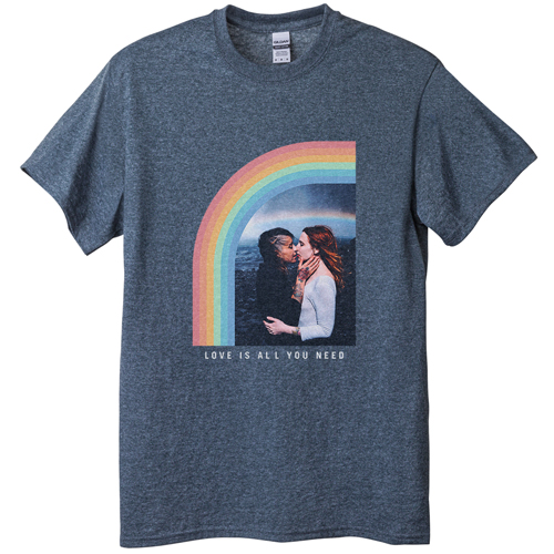 Rainbow Love T-shirt, Adult (S), Gray, Customizable front & back, Blue