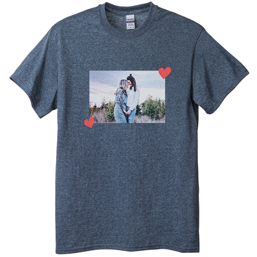 Twin Hearts T-shirt, Adult (S), Gray, Customizable front & back, Orange, coral