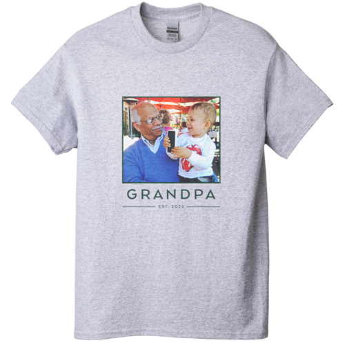 Grandpa Est T-shirt, Adult (S), Gray, Customizable front & back, Green