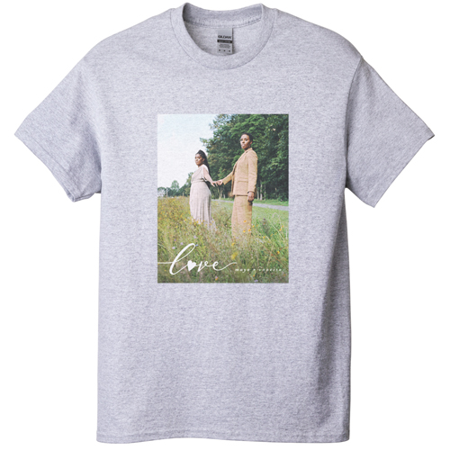 Love and Heart T-shirt, Adult (S), Gray, Customizable front & back, White