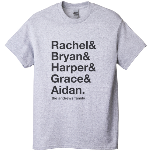 Family Names T-shirt, Adult (S), Gray, Customizable front, White, white