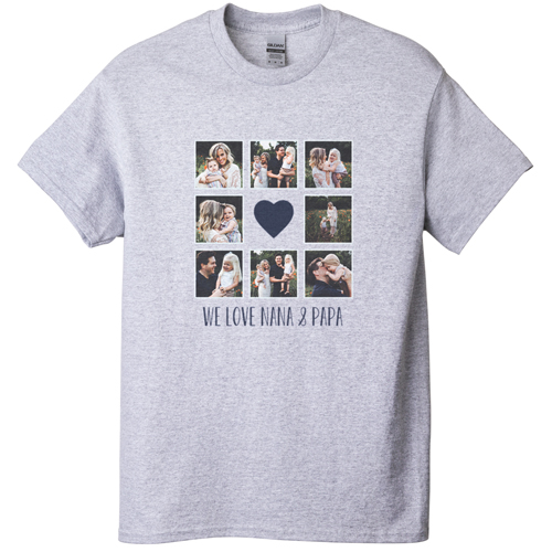 Heart Grid T-shirt, Adult (S), Gray, Customizable front & back, Blue