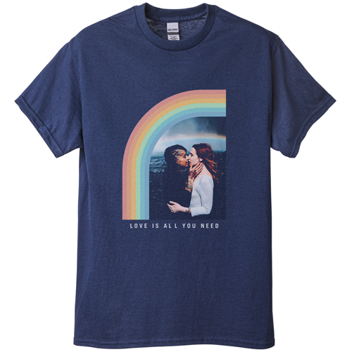 Rainbow Love T-shirt, Adult (S), Navy, Customizable front, Blue