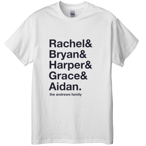 Family Names T-shirt, Adult (M), White, Customizable front, White